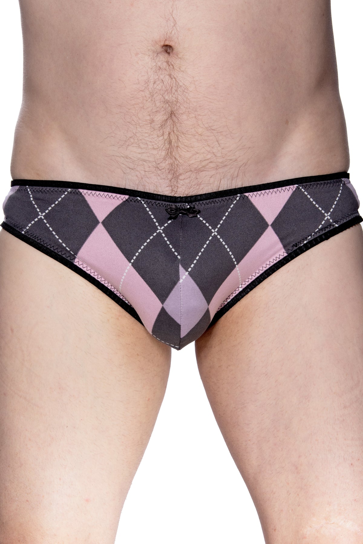 Harlequin and diamond back Brief Ultra soft rayon blend Harlequin plaid mens brief features a soft cotton liner , four way stretch high quality rose lace back, and gorgeous pleated stretch line leg and waist elastic. Quality tested for all day everyday comfort and wear.
