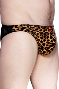Leopard and rose lace back Brief Ultra soft rayon blend leopard mens brief features a soft cotton liner ,pouch style, four way stretch high quality rose lace back, and gorgeous pleated stretch line leg and waist elastic. Quality tested for all day everyday comfort and wear. 