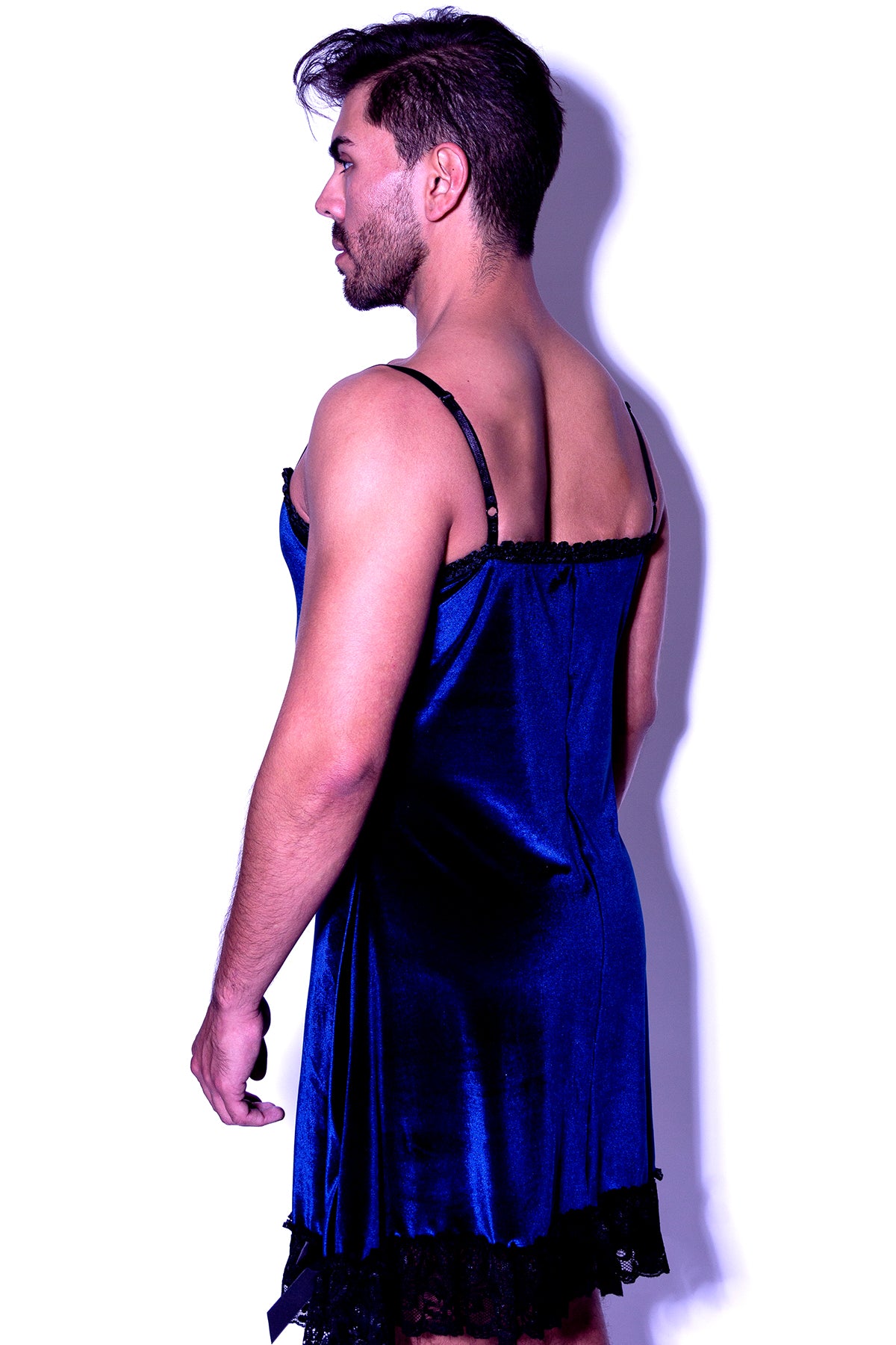 Fatale Dresses and panties for men. Velvet mens slip dress, made in Los Angeles. 